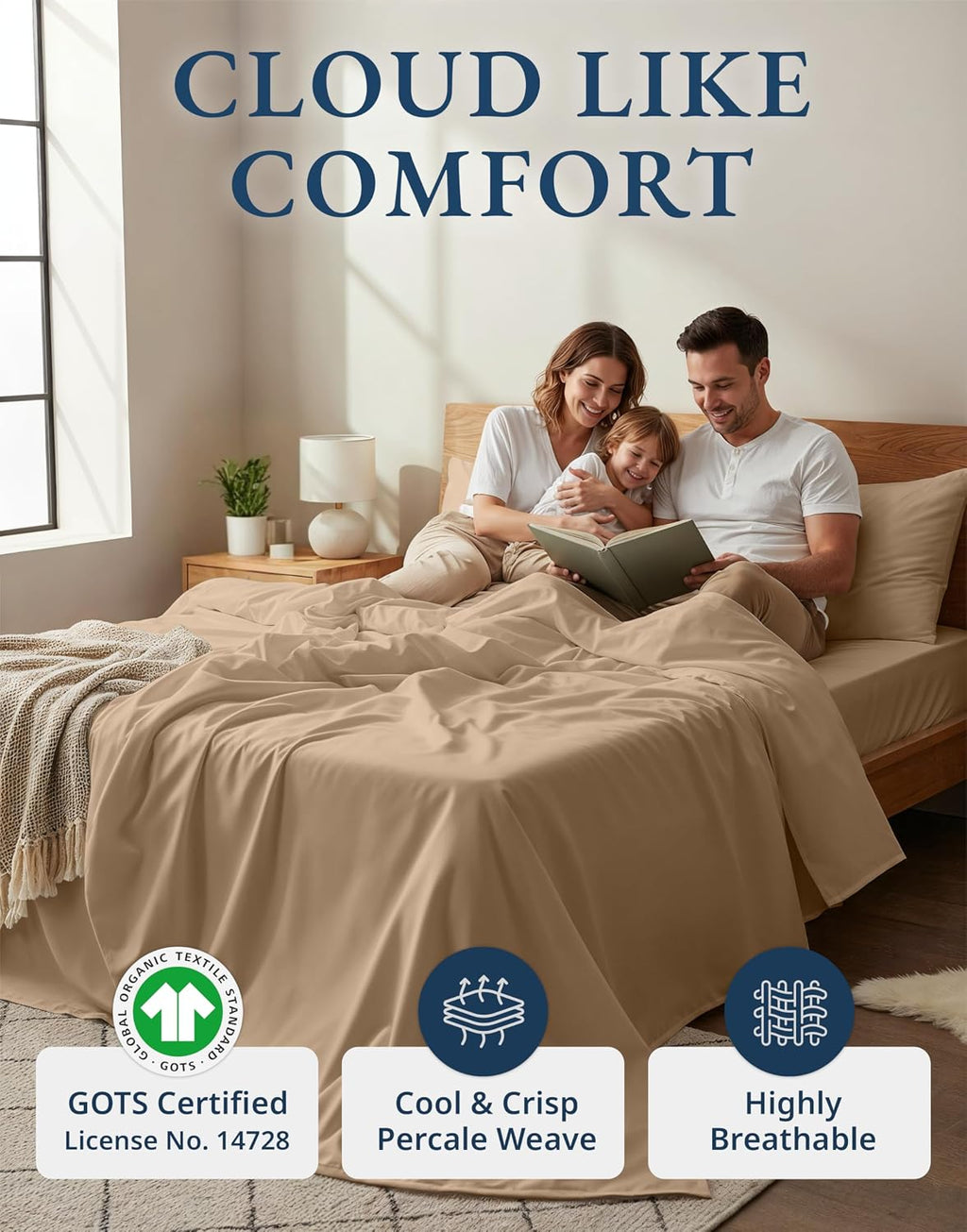 LaneLinen LANE LINEN 100% Organic Cotton California King Sheets Set, 4-Piece Organic Cotton Percale Weave Ultra Soft & Comfy Machine Washab…