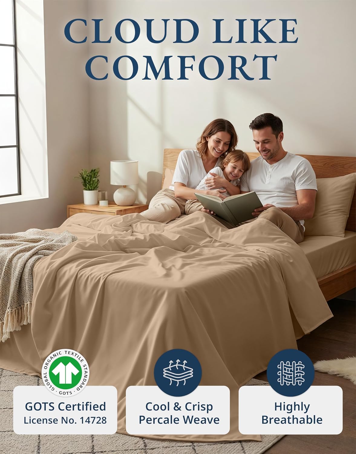 LaneLinen LANE LINEN 100% Organic Cotton Sheets Set, Long- Staple Percale Weave Ultra Soft - Bedding Sheets for Bed, GOTS Certified, Fits M…