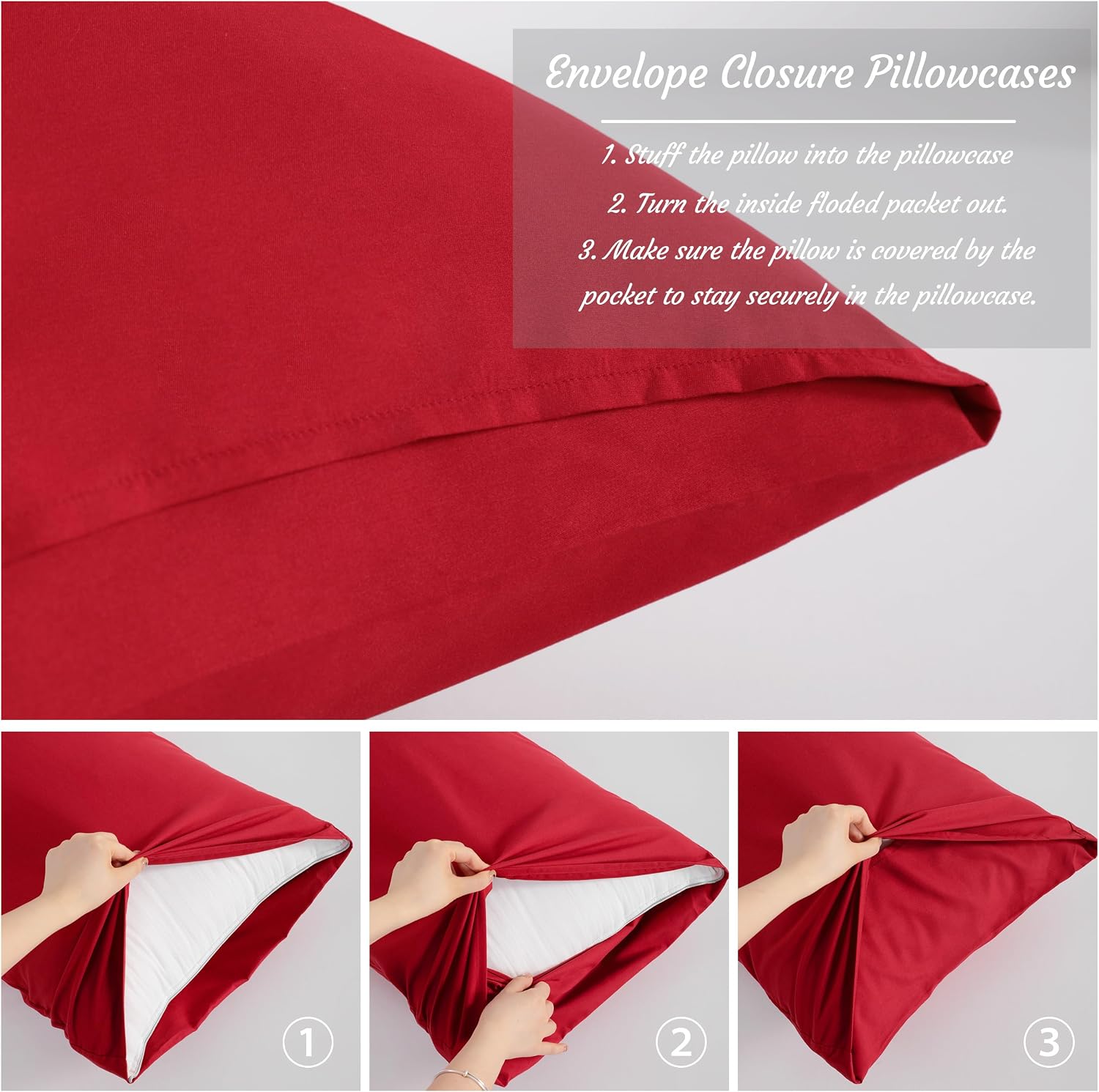 Ntbay King Pillow Cases Set of 2, 2 Pack Brushed Microfiber 20x40 Pillow Cases, Soft, Wrinkle, Fade, Stain Resistant Red Pillow Cases with…