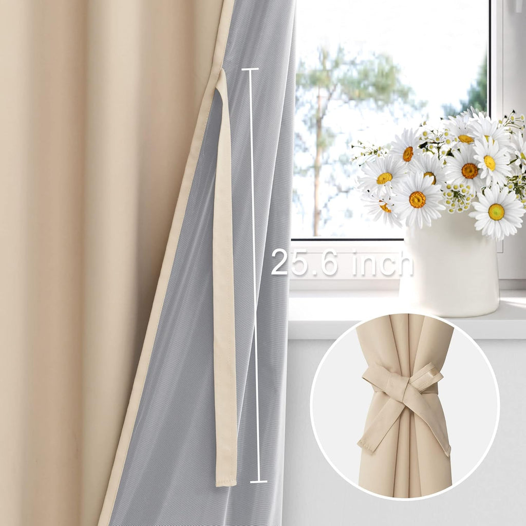Xwzo 100% Blackout Window Curtains with Tiebacks- Privacy Protection & Noise Blocking Window Draperies Grommet Top with Black Liner for Bed…