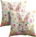 Easter Rabbit Throw Pillow Covers 18x18 Inch Set of 2 Cute Bunny Cotton Linen Square Cushion Case Spring Colorful Floral Easter Theme…