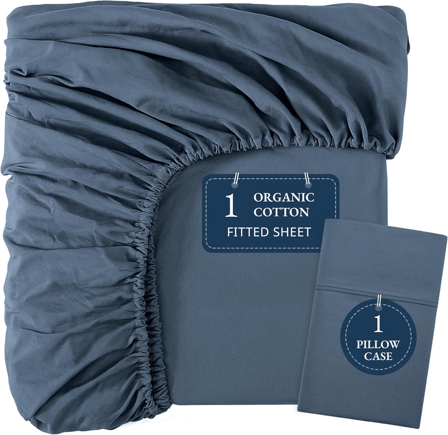 LANE LINEN 100% Organic Cotton Twin Fitted Sheet & Pillowcase Set, Navy, Percale Weave, Soft, Breathable, Fits Mattress Up To 15' Deep