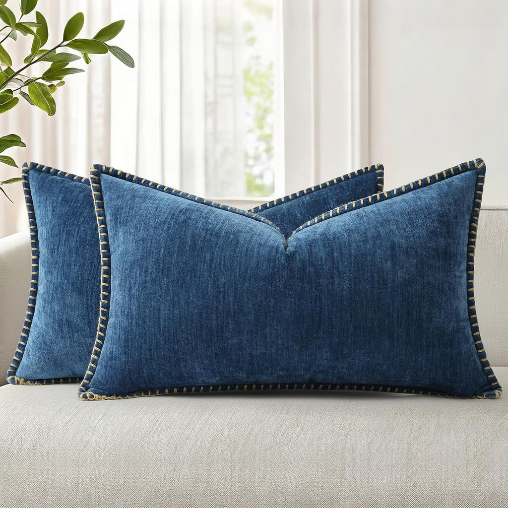 decorUhome Chenille Soft Cozy Throw Pillow Covers 12x20 Set of 2, Modern Farmhouse Boho Velvet Decorative Pillow Cases with Stitched Edge f…