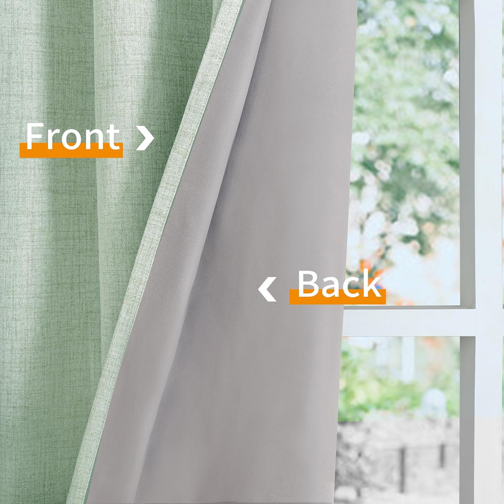YoungsTex Sage Green Linen Blackout Curtains 80 Inch Length for Living Room, Full Room Darkening Drapes Thermal Insulated with Grommet Ener…