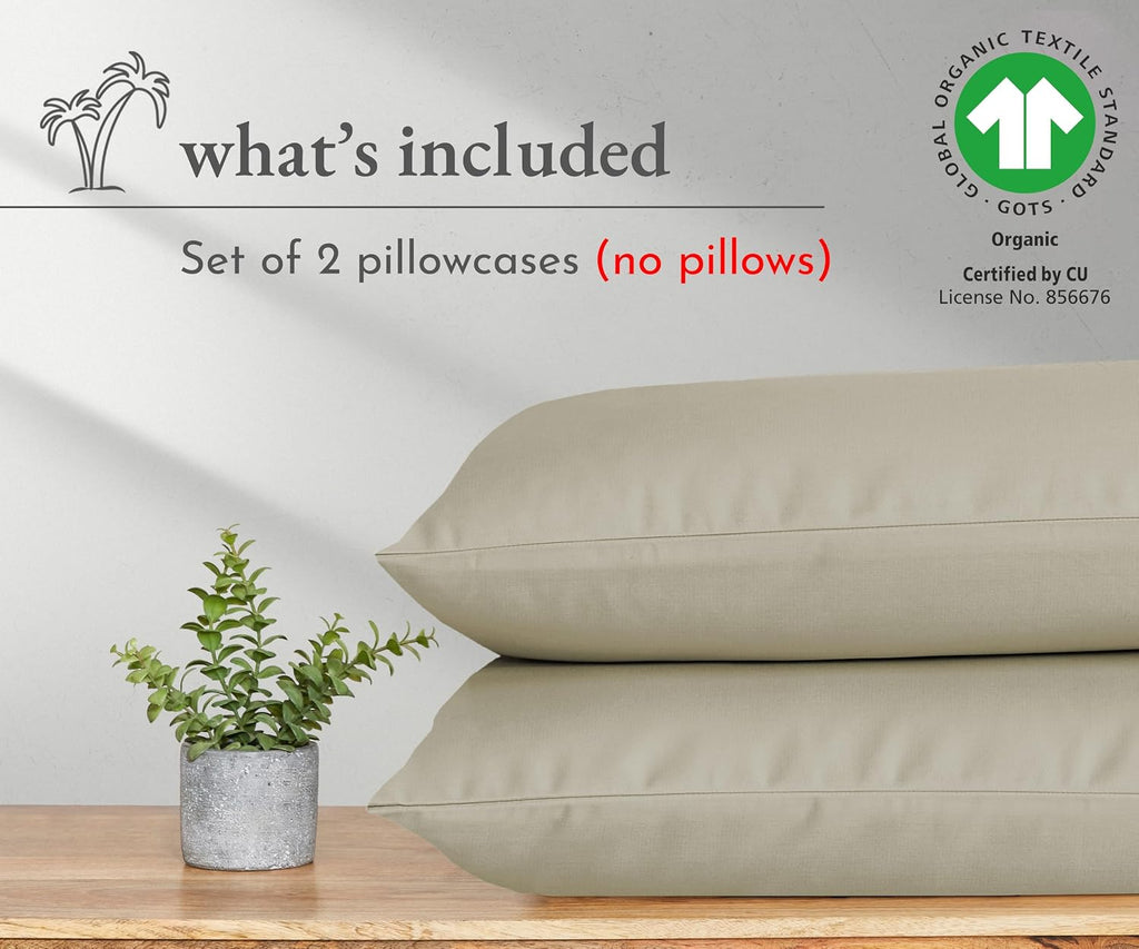 CaliforniaDesignDen California Design Den 100% Organic Cotton Queen/Standard Pillow Case Set of 2 - Soft & Crisp Percale, Fits Standard & Q…