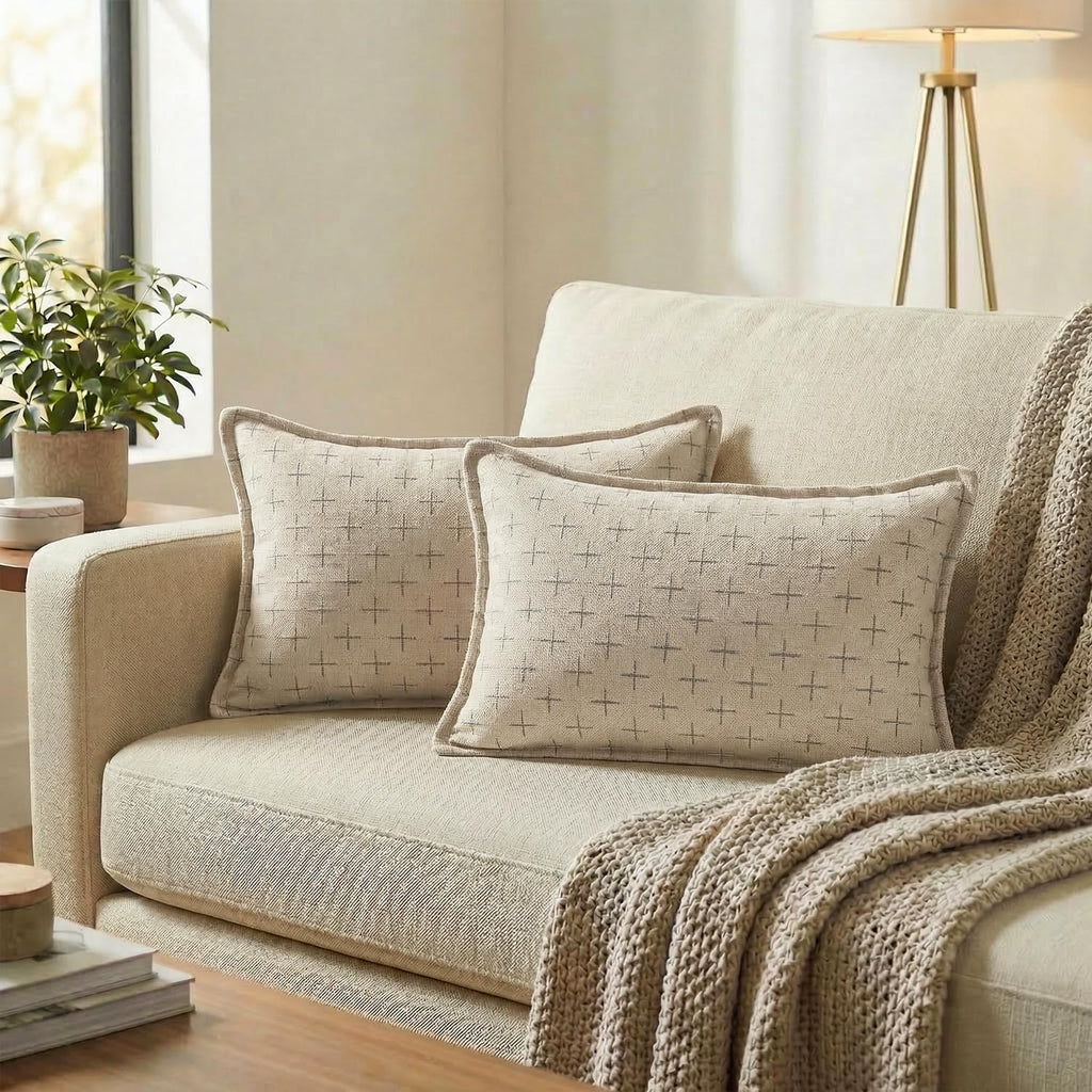 AVOINcolorlife AVOIN colorlife Pack of 2 Decorative Throw Pillow Covers 20x12 Inch, Flange Edges Woven Textured Cushion Case Home Decor for…