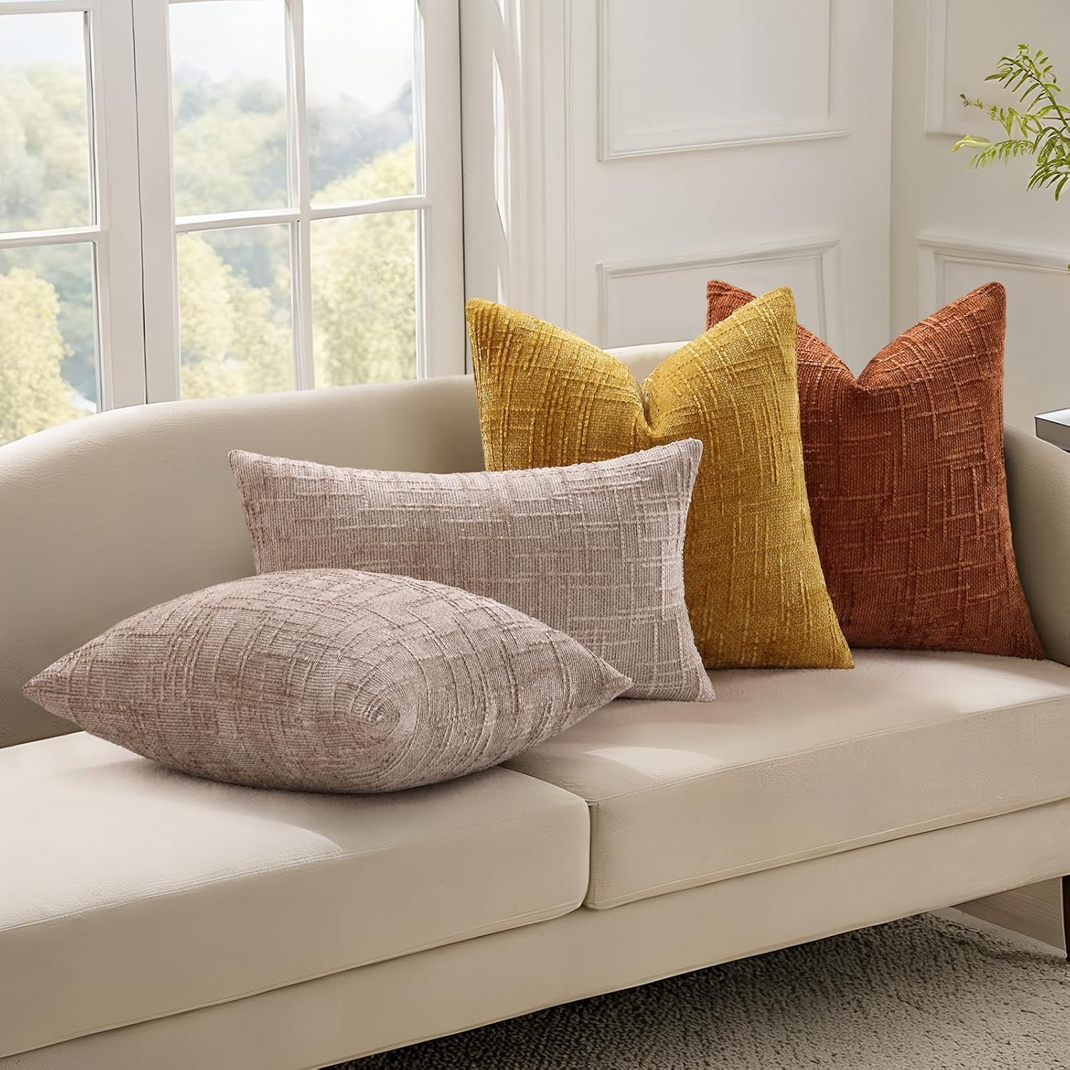decorUhome Rust Chenille Euro Sham Throw Pillow Covers 22x22 Set of 2 Textured Soft Cozy Slubby Couch Pillow Covers Modern Farmhouse Boho D…