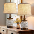 19.5" Farmhouse Bedside Table Lamps Set of 2 Rustic Lamps for Nightstand Bedroom with USB Ports Vintage Traditional White Carved Floral…