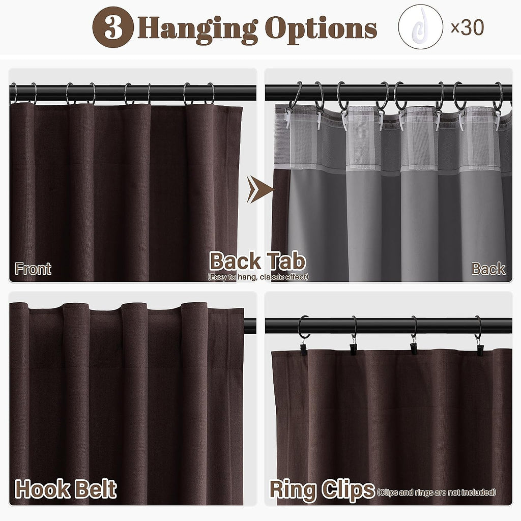 Guken Coffee Linen 100% Blackout Curtains for Bedroom 84 Inch Length 2 Panels Set Textured Elegant Black Out Thermal Insulated Soundproof B…