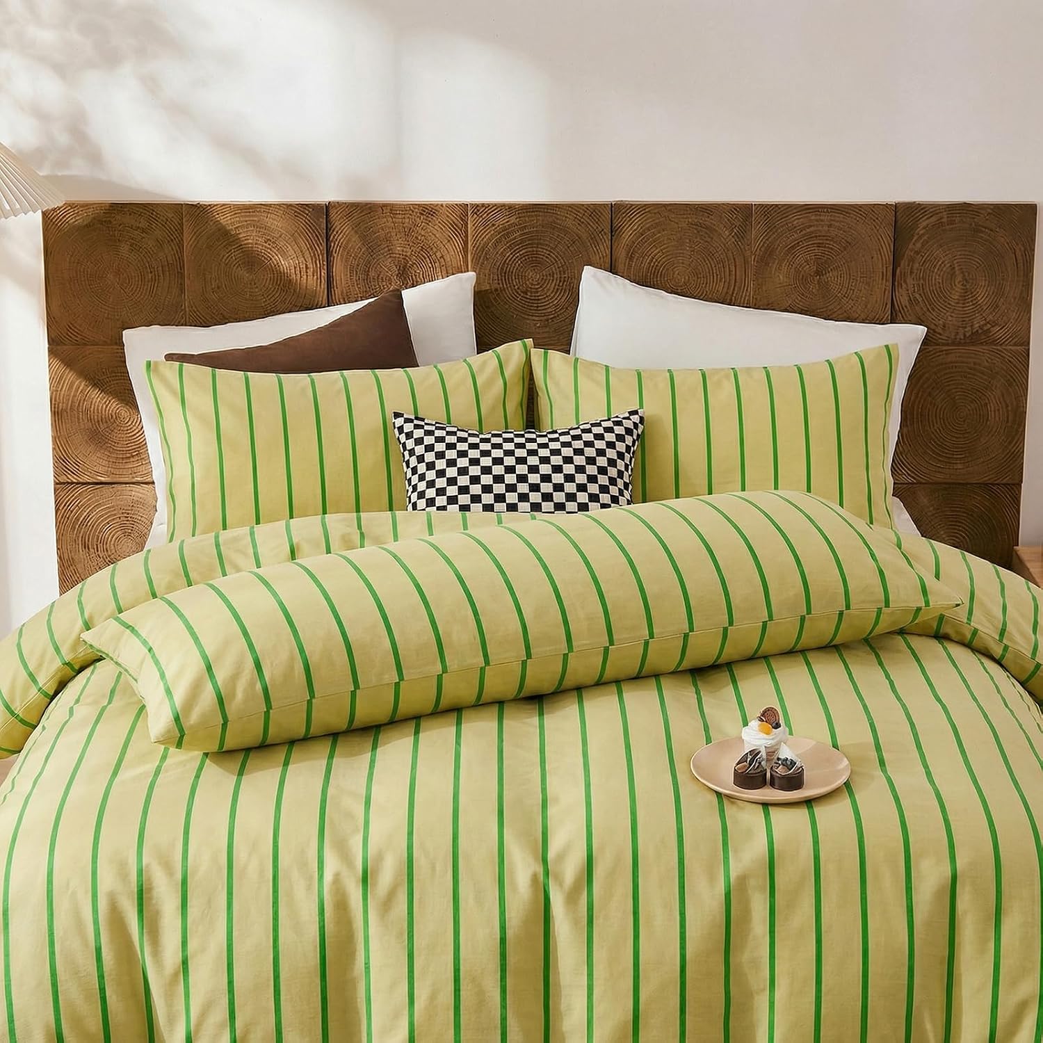 Merryword 100% Cotton Pillow Cases, Queen Size Pillowcases, Khaki & Green Striped Pillowcases, Luxury Linen Like Pillowcase, Soft Breathable…