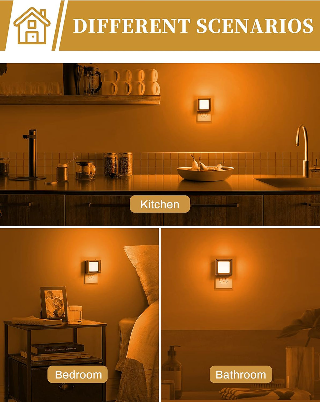 DORESshop Orange Night Light [2 Pack], Night Lights Plug Into Wall, Night Light Dusk to Dawn Sensor, LED NightLight Adjustable…