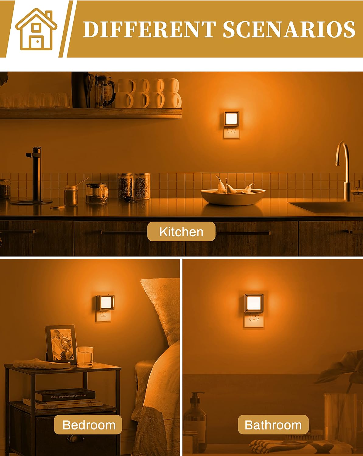 DORESshop Orange Night Light [2 Pack], Night Lights Plug Into Wall, Night Light Dusk to Dawn Sensor, LED NightLight Adjustable…