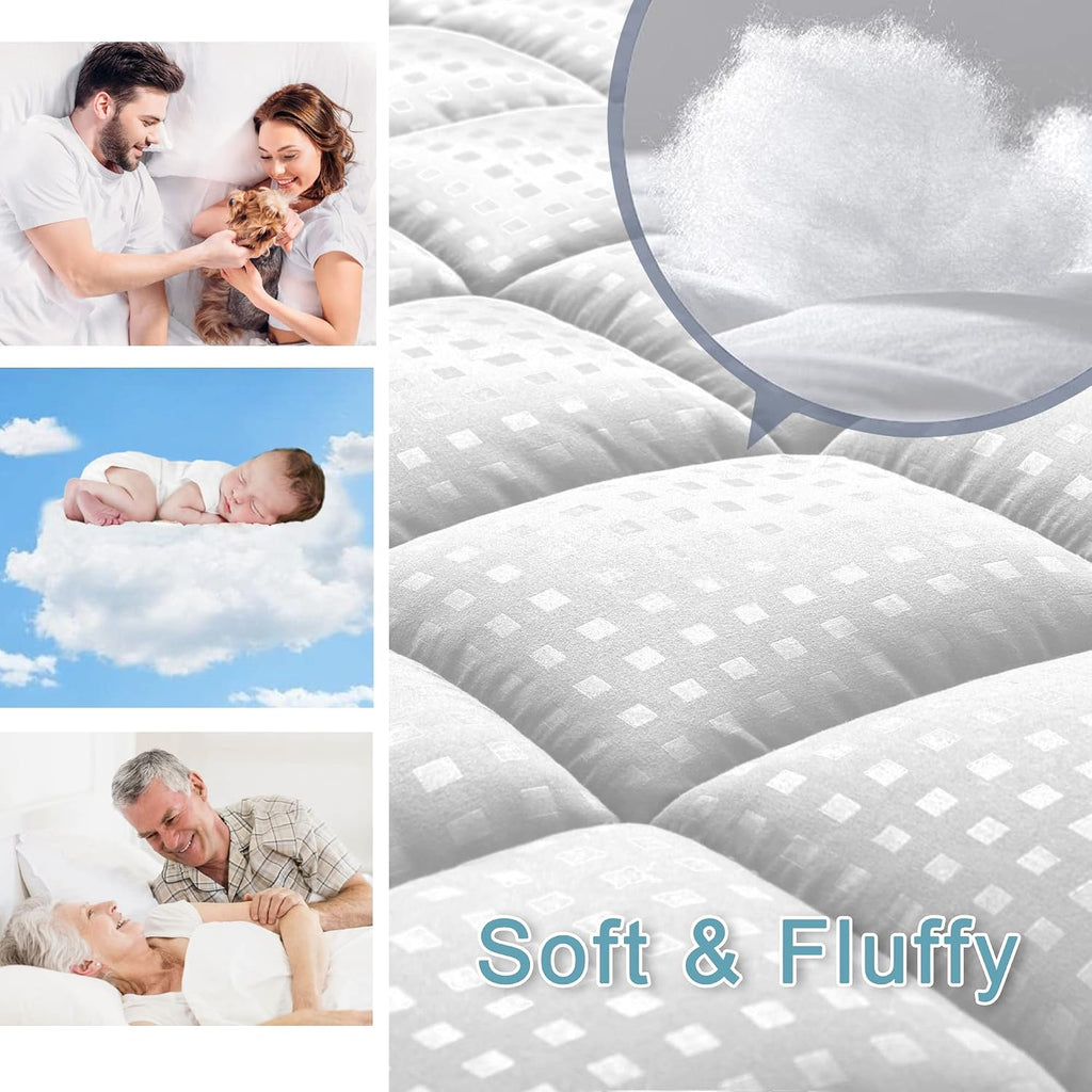 HYLEORY Queen Mattress Pad Quilted Fitted Mattress Protector Cooling Pillow Top Mattress Cover Breathable Fluffy Soft Mattress Topper…