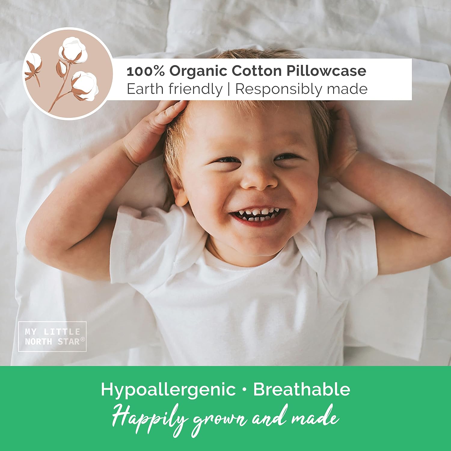 MyLittleNorthStar Toddler Pillow with Pillowcase - 13x18 Soft Organic Cotton Toddler Pillow for Sleeping - Washable Nap Pillow - Travel Pil…