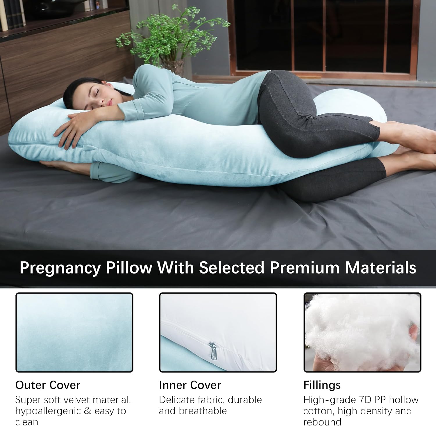 Moonpark MOON PARK Pregnancy Pillows for Sleeping - U Shaped Full Body Maternity Pillow with Removable Cover - Support for Back, Legs, Bell…