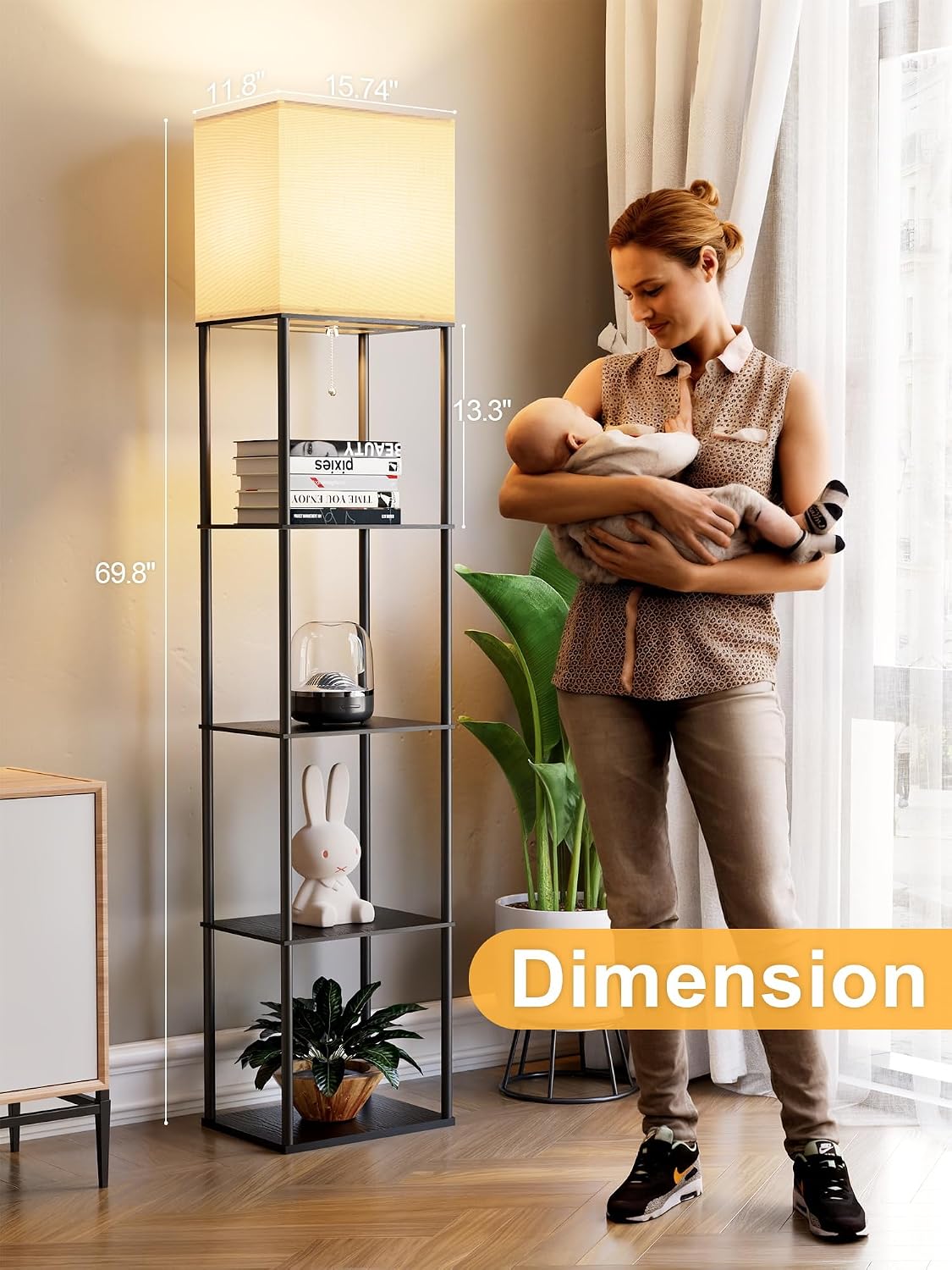 Large Floor Lamp with Shelves, 5-Tier Tall Floor lamp with for Living Room, Shelf Floor Lamp with 3 CCT LED Bulb, Corner Display Standing…