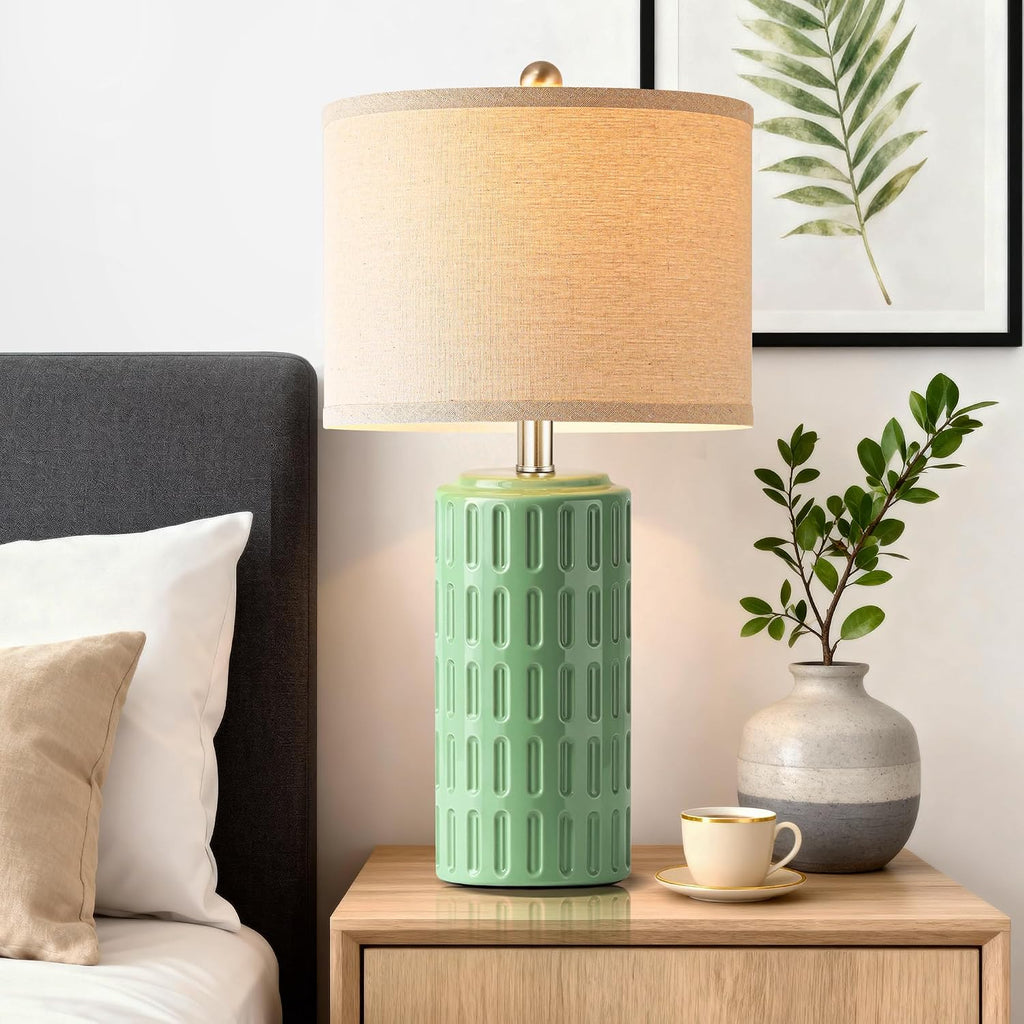 PARTPHONER 23" Farmhouse Modern Ceramic Table Lamp Set of 2 - Sage Green Bedside Lamps for Bedroom & Living Room, Nightstand, Desk, End…