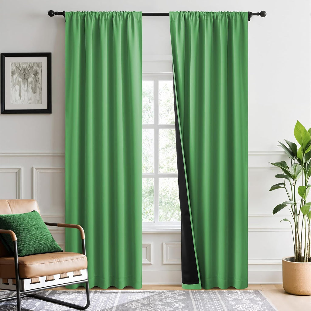 Nicetown Forest Green 100% Blackout Curtain Panels, W52 x L84 inches Drop Rod Pocket Window Treatments with Black Liner for Nursery and Bed…