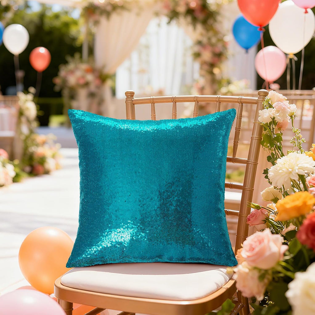 Eternal Beauty Set of 2 Sequin Decorative Pillow Cover Teal Throw Pillow Covers for Couch Throw Pillows 18 X 18 Inches