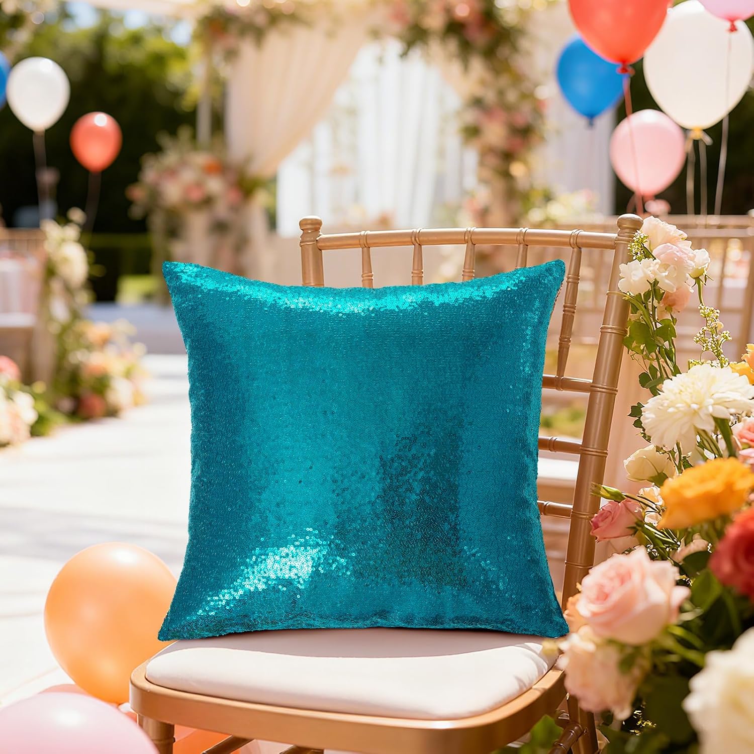 Eternal Beauty Set of 2 Sequin Decorative Pillow Cover Teal Throw Pillow Covers for Couch Throw Pillows 18 X 18 Inches