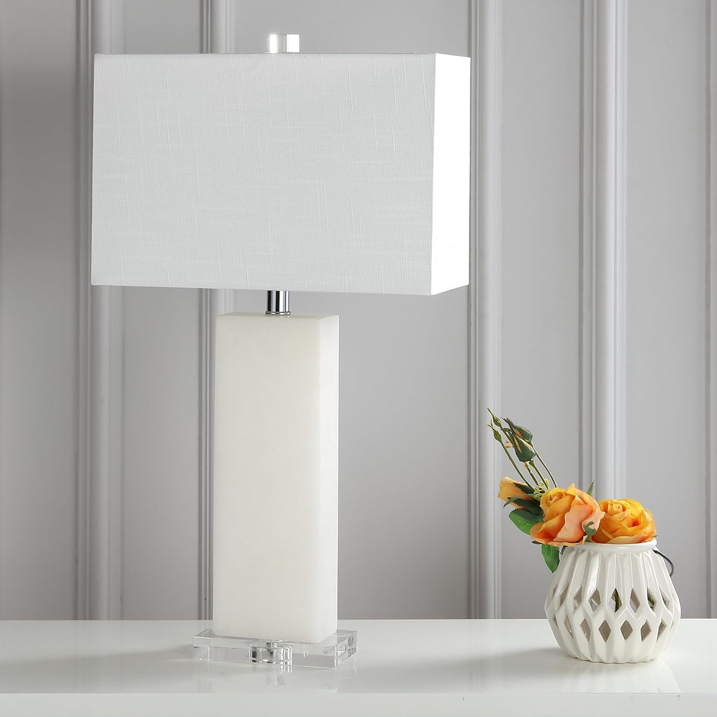 JONATHAN Y 27" White Alabaster Rectangular Table Lamp Contemporary Modern Bedside Nightstand Lamp for Living Room Bedroom with White…