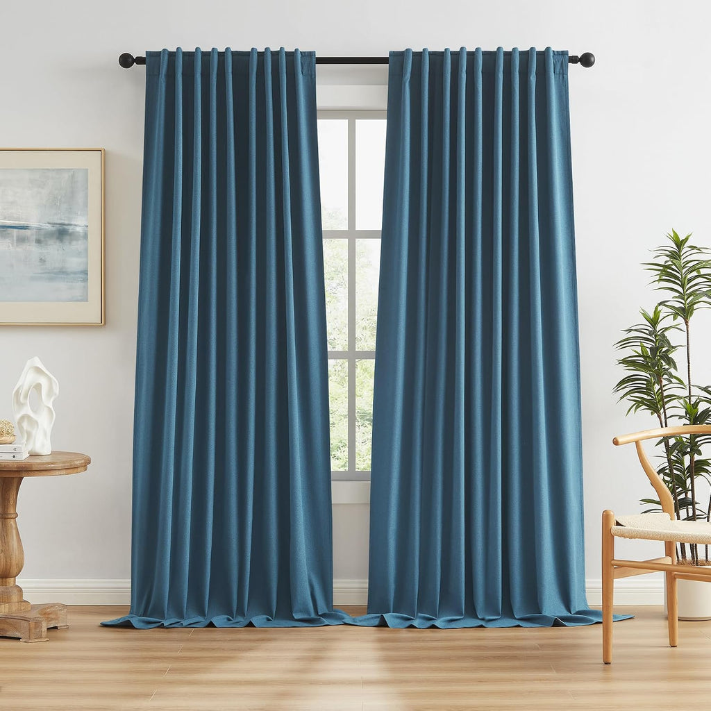 Keqiaosuocai Flax Linen Textured Blackout Curtains 72 Inch Wide x 96 Inch Long(6 ft x 8 ft), Back Tab Loop Pocket Pleated Vertical Drapes 2…