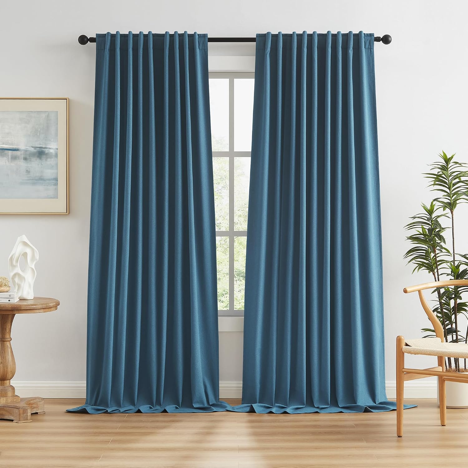Keqiaosuocai 2 PCs Flax Linen Textured Blackout Curtains 72 Inch Wide x 102 Inch Long(6 ft x 8.5 ft), Back Tab Loop Pocket Pleated Vertical…