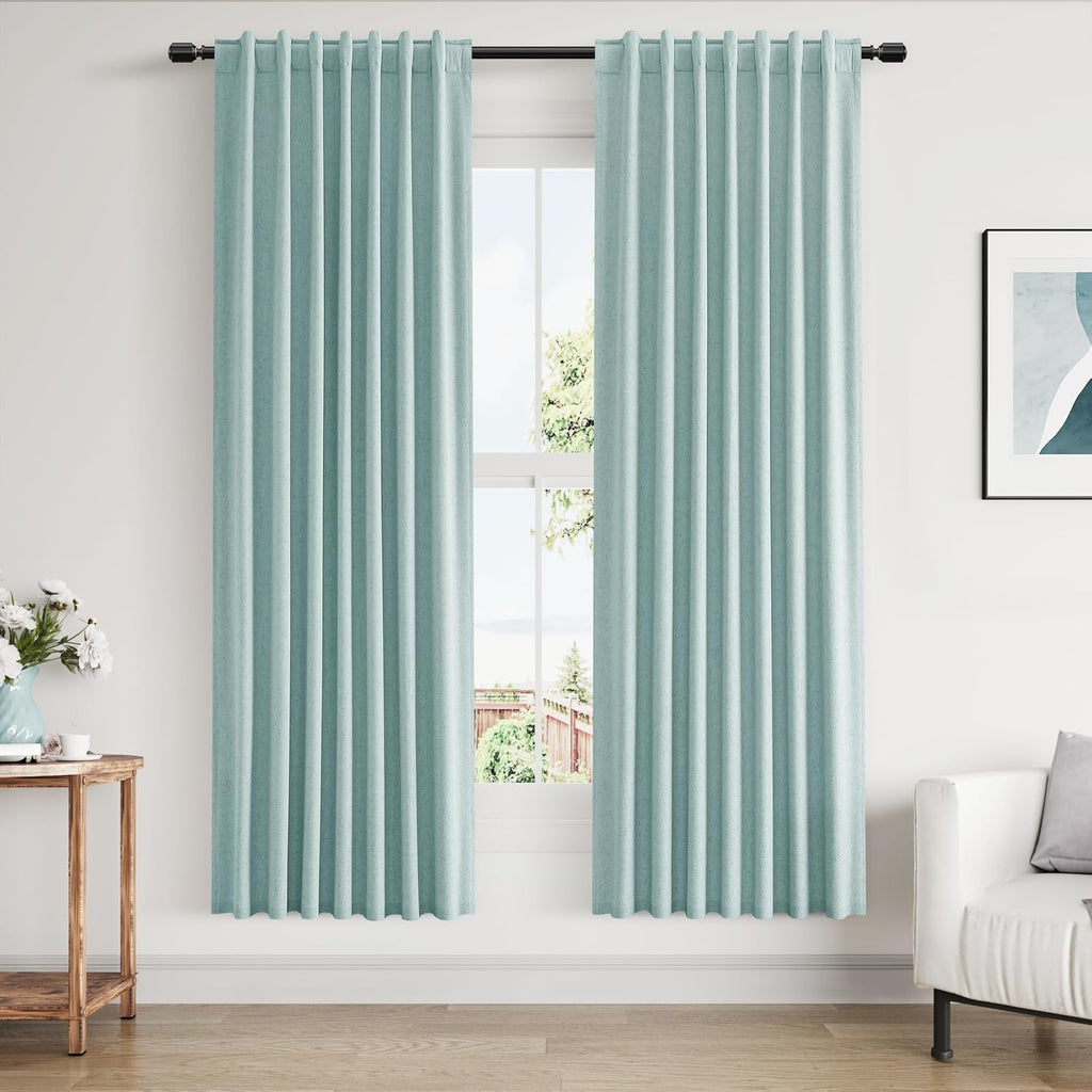 Guken 100% Blackout Linen Curtains 72 Inch Length 2 Panels Set for Living Room Bedroom Back Tab Thermal Insulated Black Out Linen Drapes Ro…