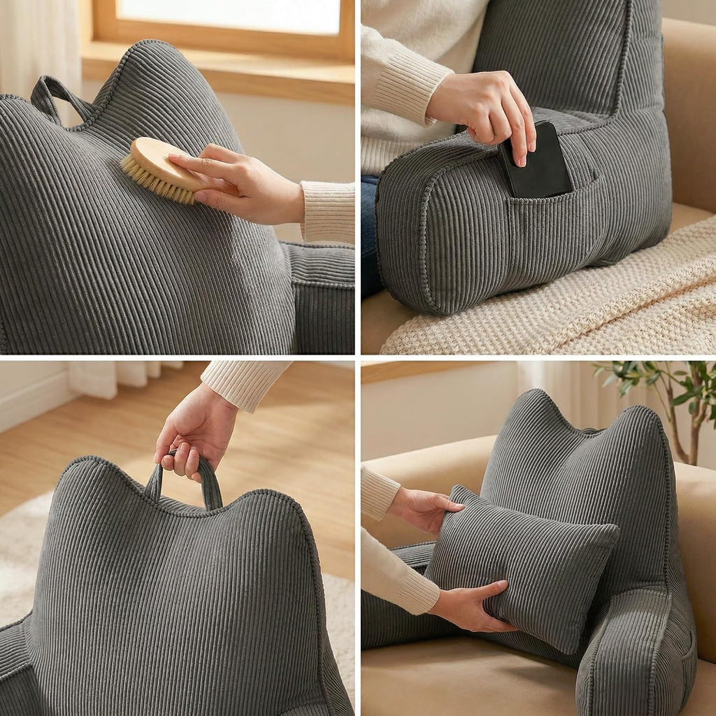 Ailuteie Patented Design Corduroy Reading Pillow with Arms, Ergonomic Bed Rest Pillow with Extra Lumbar Pillow for Sitting in Bed or Couch,…