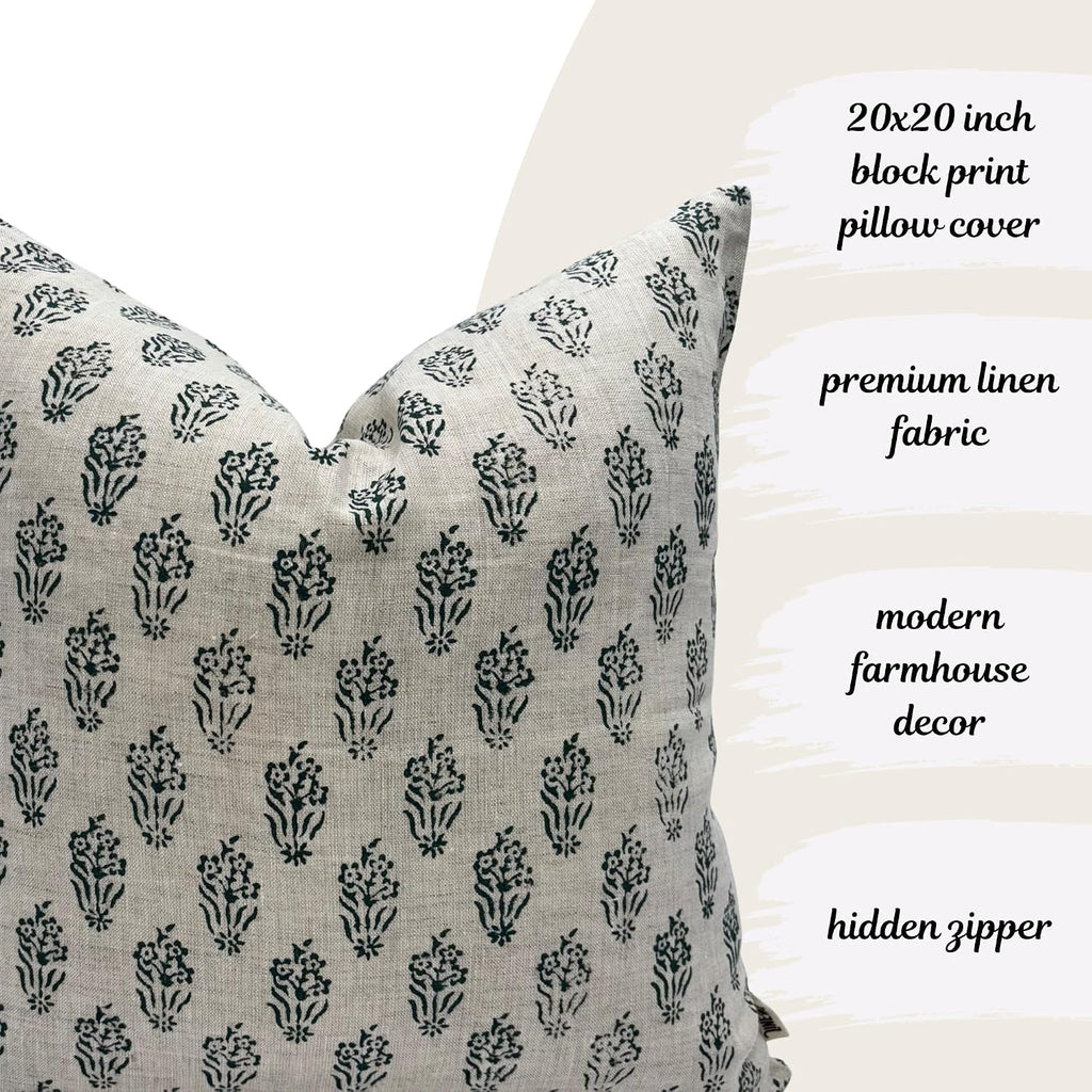 LineandLoop Linen Green Pillow Throw Pillow Covers 20x20 inch Pillow Farmhouse Style Spring Decorative Pillow Covers for Couch Living Room,…