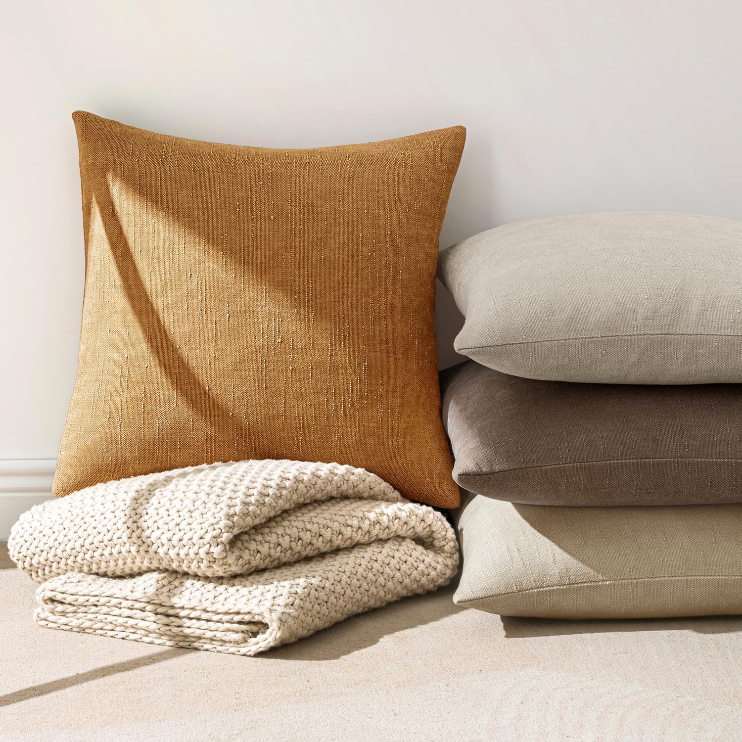 MIULEE Pack of 2 Decorative Throw Pillow Covers Soft Chenille Throw Pillows Solid Textured Cushion Covers Home Decor for Couch Sofa…