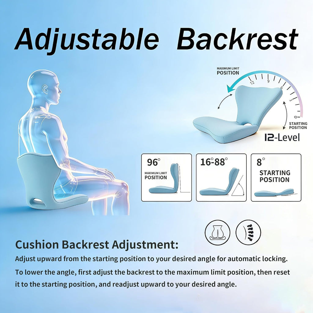 Yoobebest Adjustable Backrest Memory Foam Lumbar Support Pillow, Back Support Cushion for Office Chair, Home, Meditation on Floor, Lower Back…