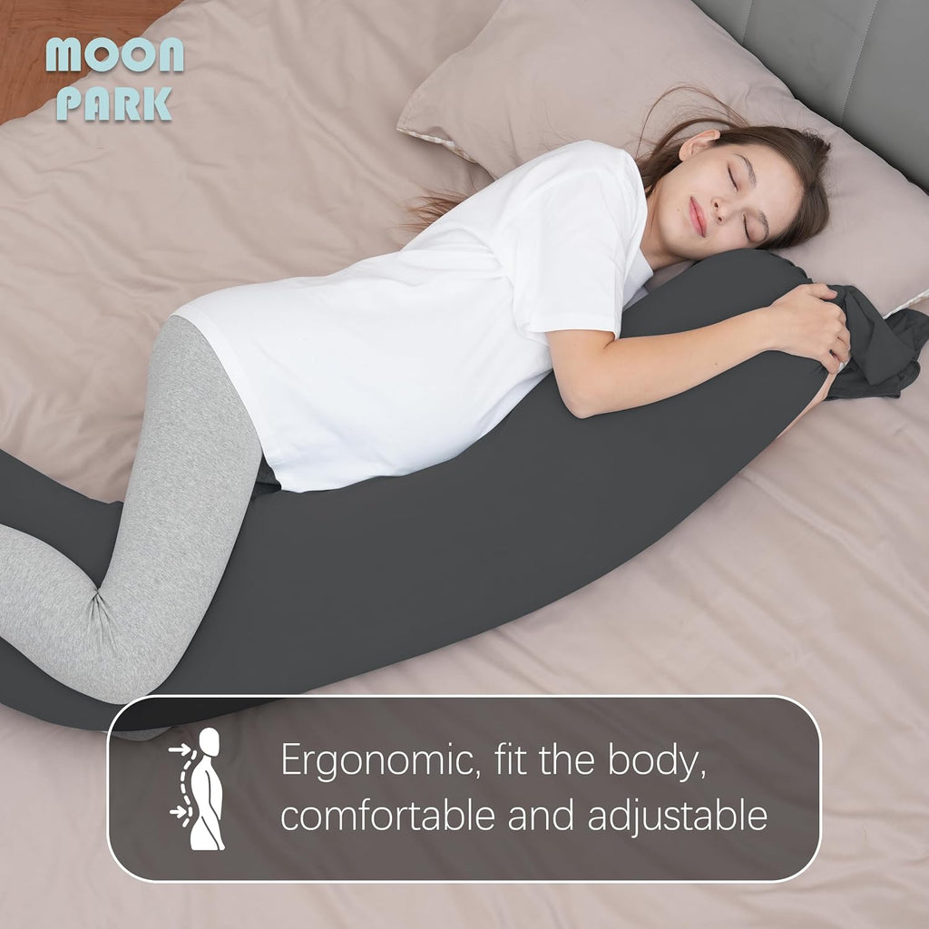 Moonpark MOON PARK Pregnancy Pillow - Incredibly Smooth and Soft Cooling Cover I Shaped Full Body Maternity Pillow with Removable Cover - S…