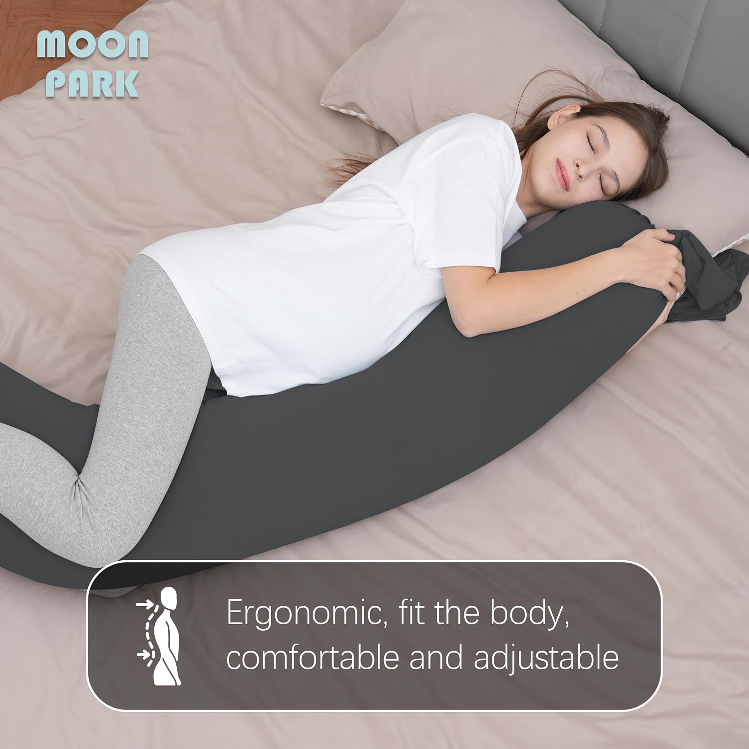 Moonpark MOON PARK Pregnancy Pillow - Incredibly Smooth and Soft Cooling Cover I Shaped Full Body Maternity Pillow with Removable Cover - S…
