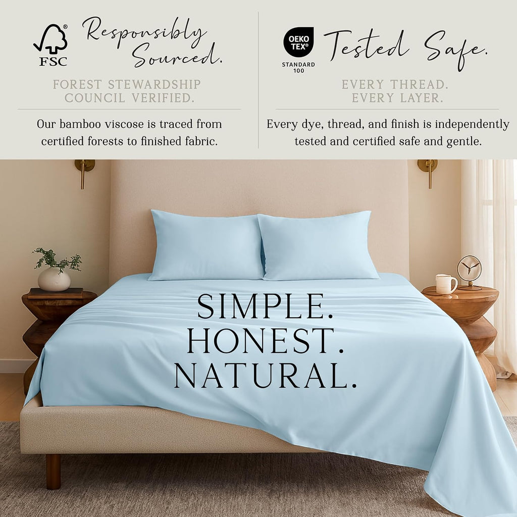 KARISSA MAE Pure Viscose from Bamboo Split King Size Sheet Set | 100% FSC Certified | Luxuriously Soft | Cooling | 18" Deep Pocket…