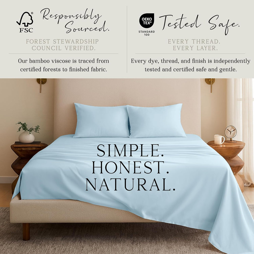KARISSA MAE Pure Viscose from Bamboo Full Size Sheet Set | 100% FSC Certified | Luxuriously Soft | Cooling | 18" Deep Pocket w/Corner…