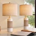OYEARS 23.75" Bedside Table Lamps Set of 2 for Sleeping and Reading, Vintage Farmhouse Rattan Table Lamp Antique White Resin Lamp for…