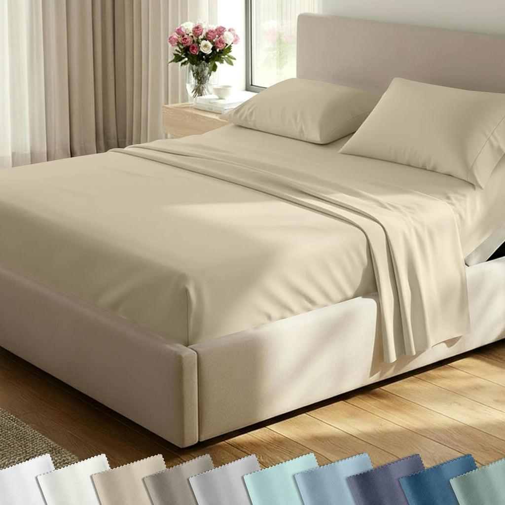 CaliforniaDesignDen California Design Den Soft 100% Cotton Bed Sheets Split King Size Set, 400 TC Good Housekeeping Award Winner, Silky Smo…