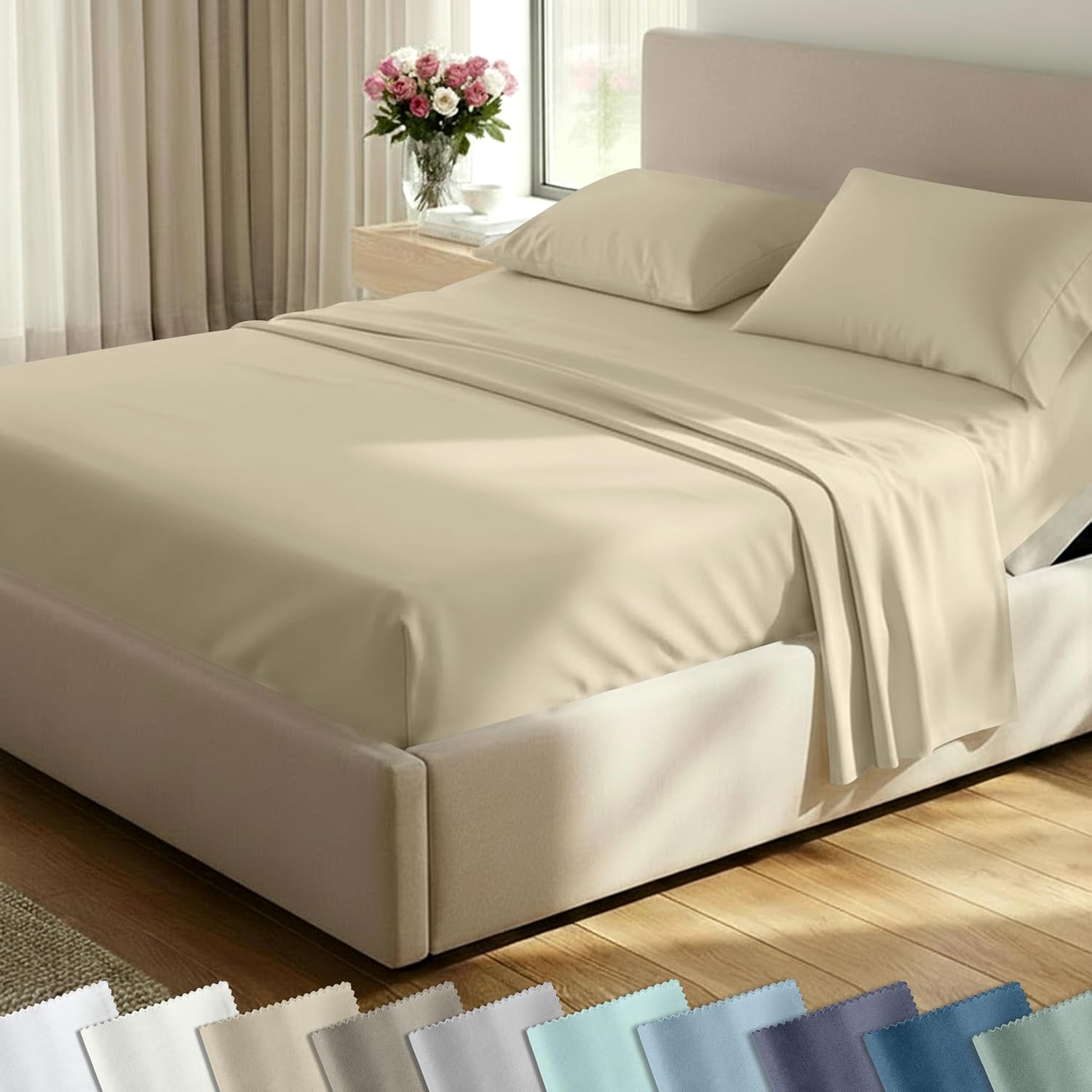 CaliforniaDesignDen California Design Den Soft 100% Cotton Bed Sheets Split King Size Set, 400 TC Good Housekeeping Award Winner, Silky Smo…