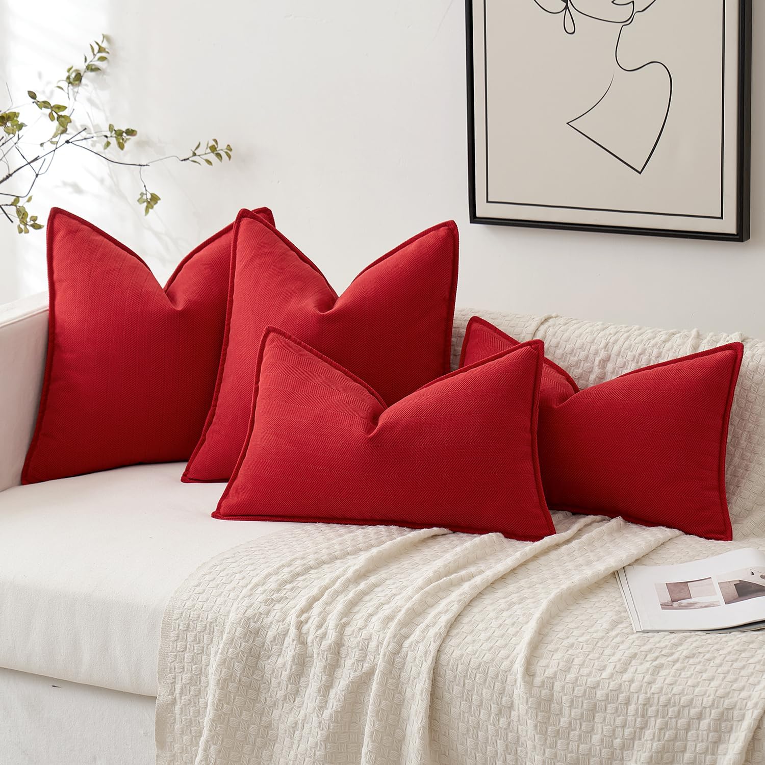 MIULEE Pack of 2 Red Decorative Pillow Covers 18x18 Inch Soft Chenille Luxurious Couch Throw Pillows Farmhouse Cushion Covers with…