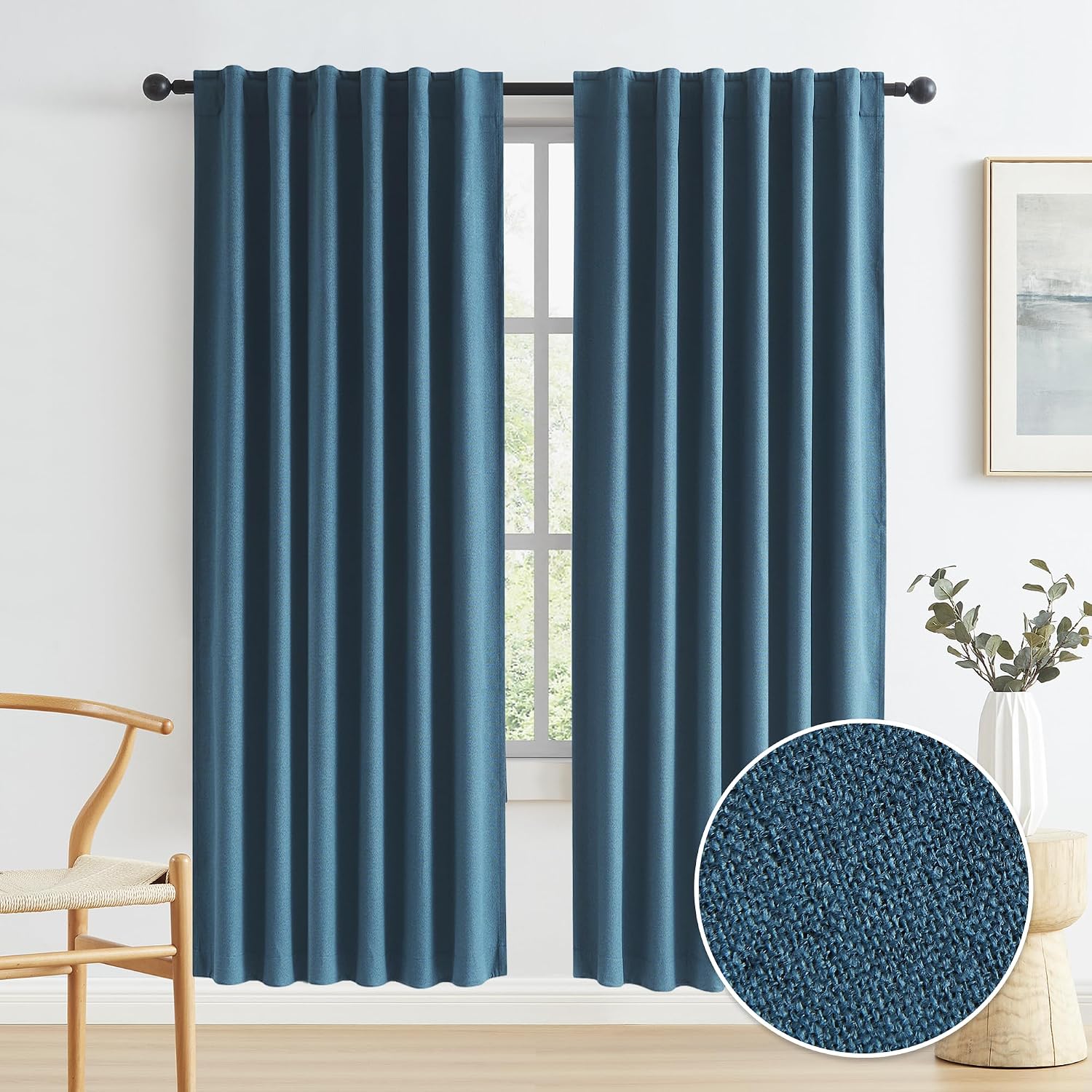 Keqiaosuocai 80 Inch Full Blackout Linen Textured Door Curtains for Doorway 2 Panels, Noise Reducing Heat Blocking Drapes for Windows Back…
