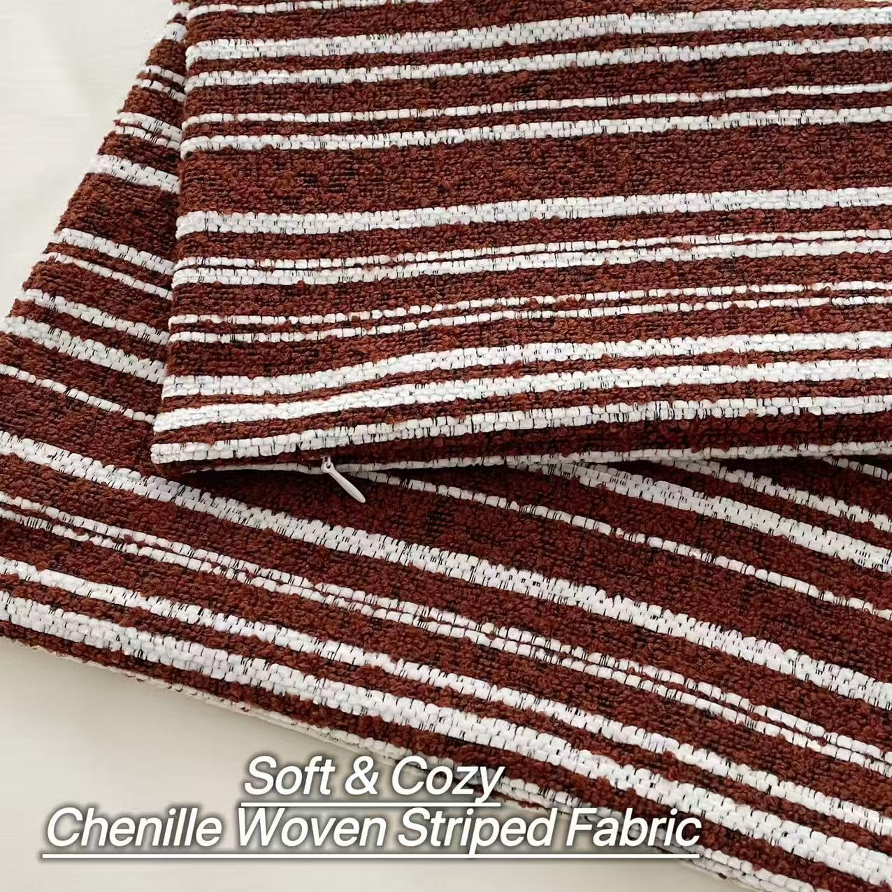 Slow Cow Boho Chenille Textured Woven Stripe Throw Pillow Covers Decorative Cushion Cover Square Pillow Cover Accent Neutral Pillowcase…
