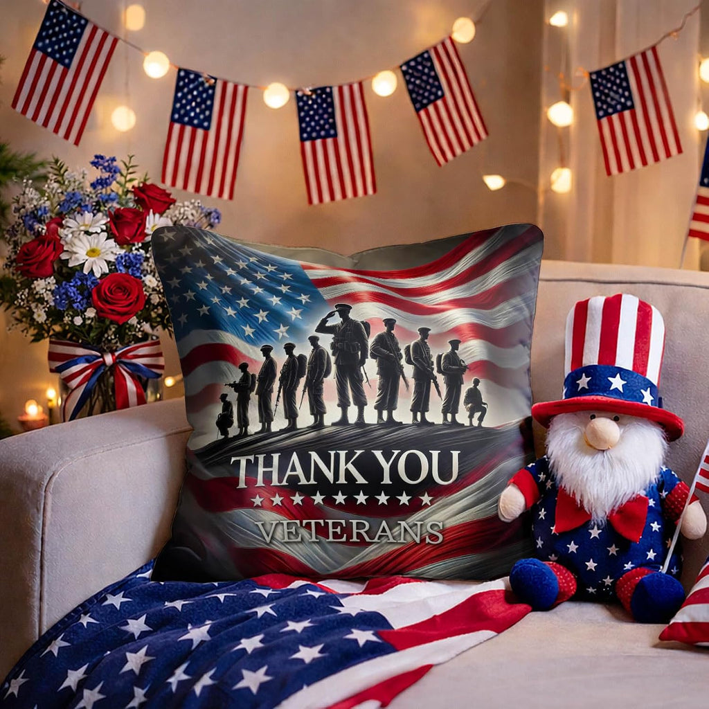 BlissYard Patriotic Throw Pillow Covers 18x18 Set of 2 American Flag Decorative Pillow Covers Thank You Veterans Patriotic Home Decor for…