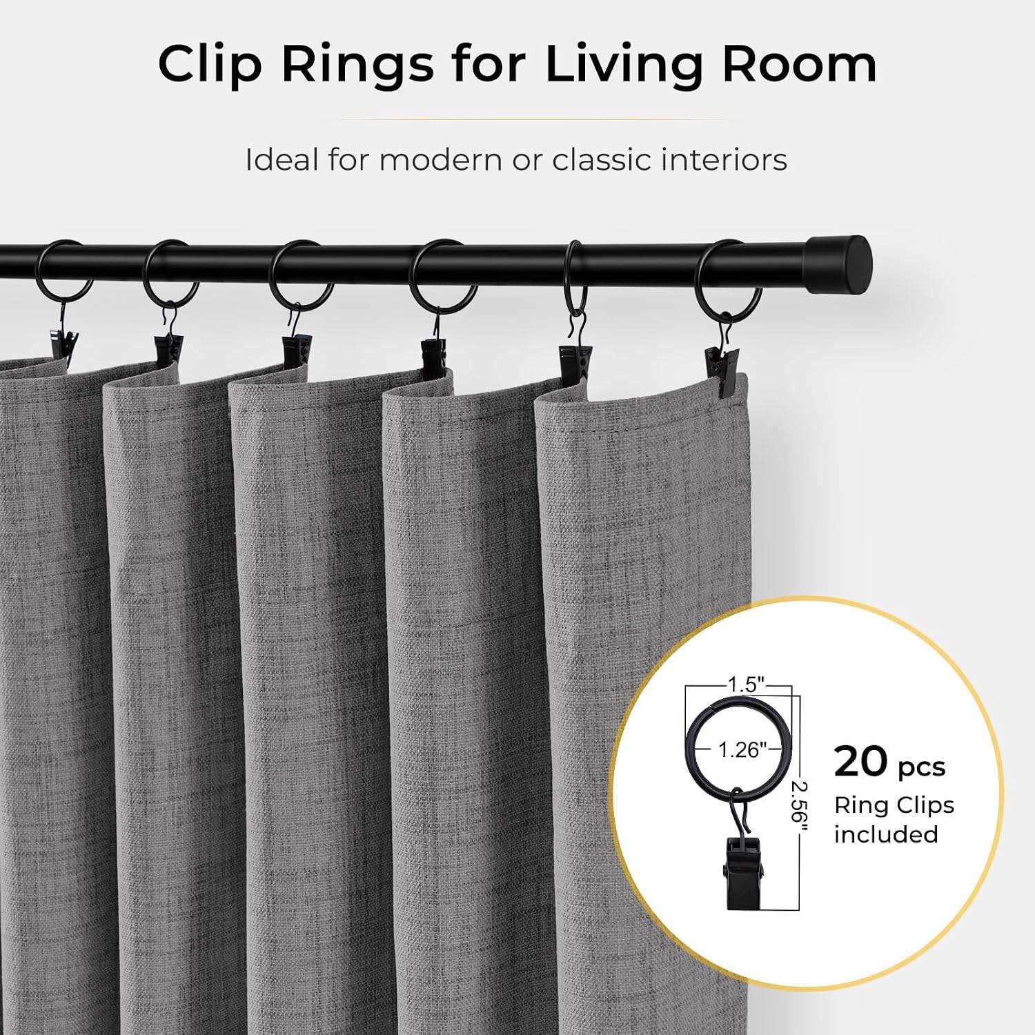 INOVADAY 100% Blackout Curtains for Bedroom, Black Out Curtains 80 Inch Long, Clip Rings Linen Blackout Drapes, Thermal Insulated Room…