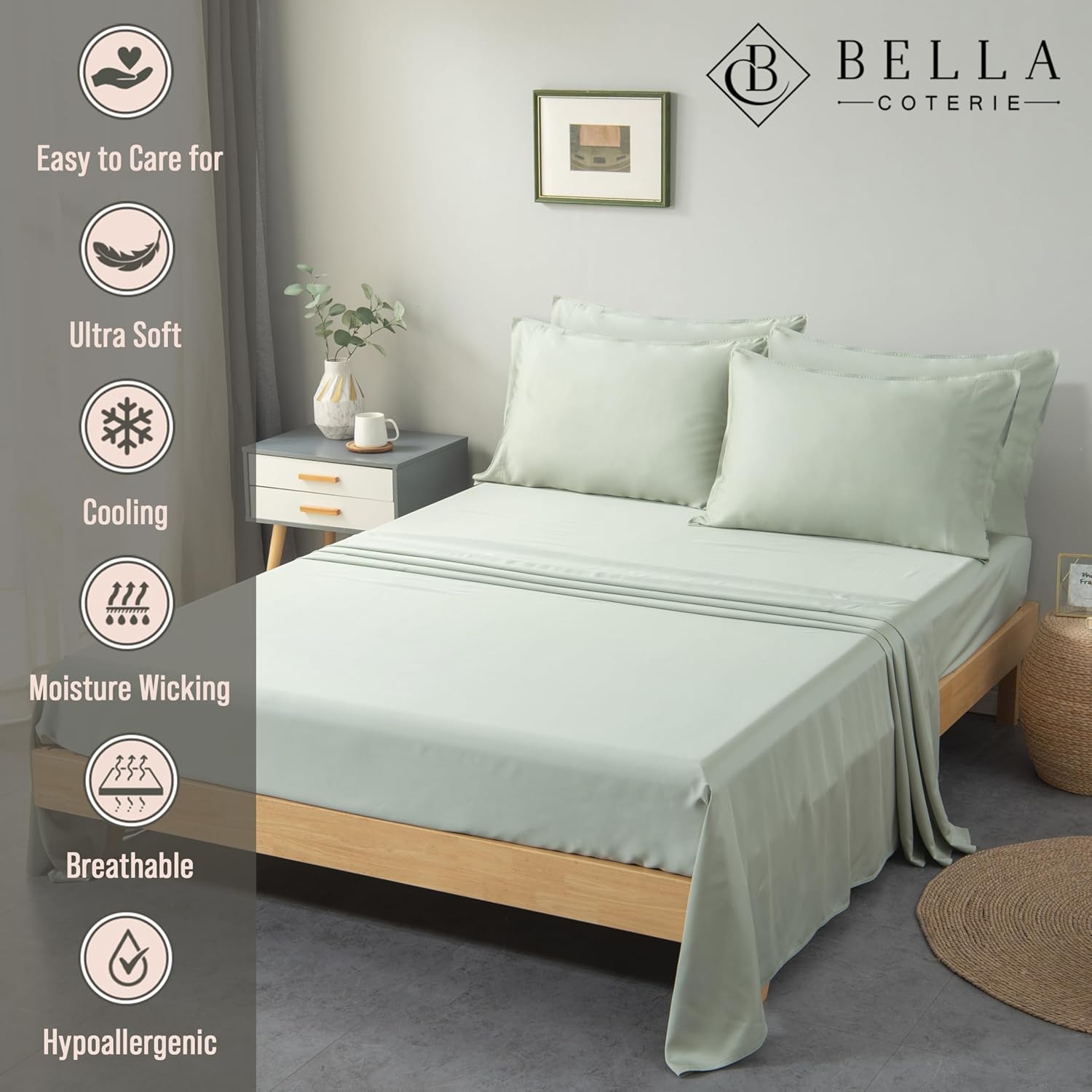 Bella Coterie 6 Piece Luxury Bamboo Viscose Queen Size Sheet Set | 100% Organically Grown | Cooling for Hot Sleepers | 18" Deep Pocket |…