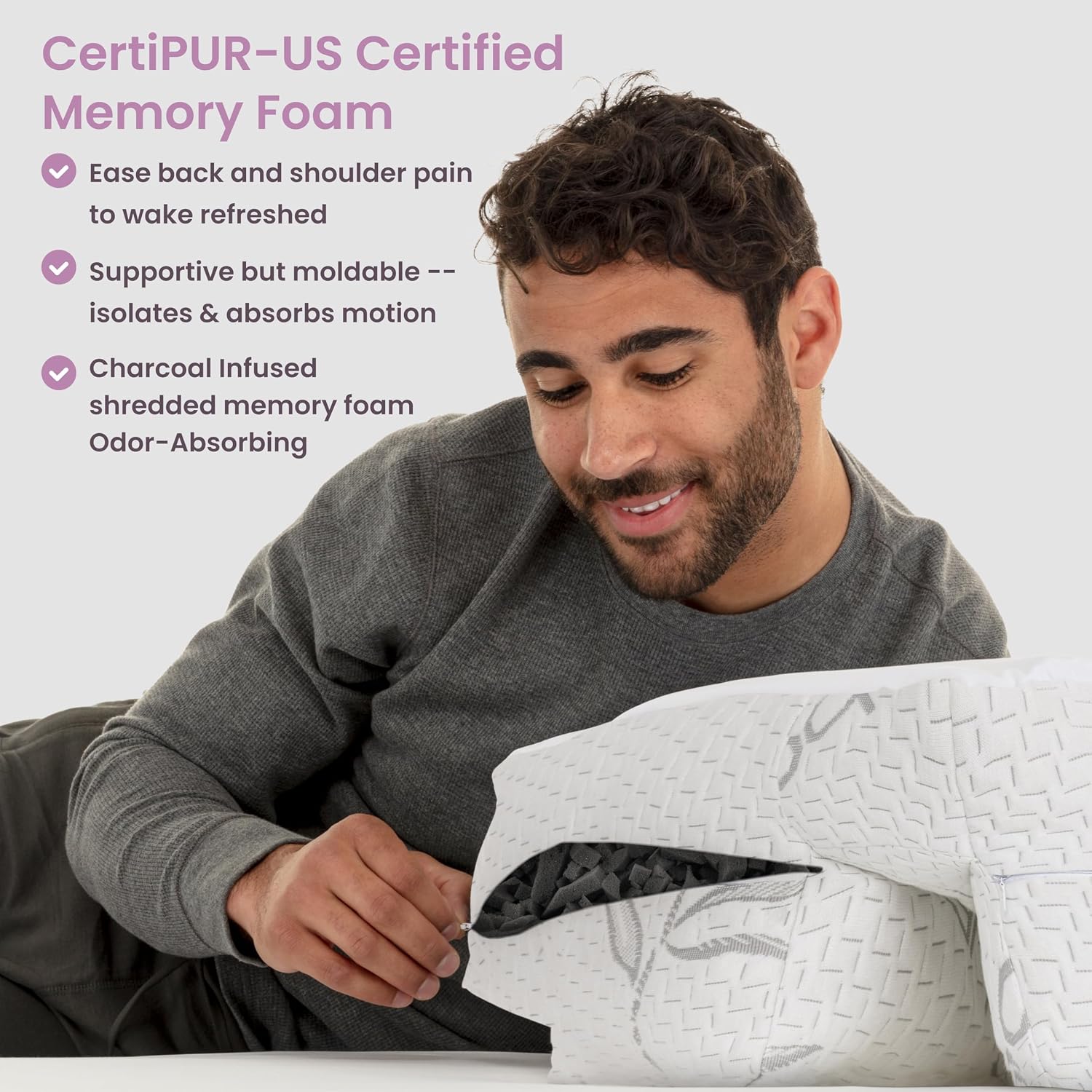 Wife Pillow - Charcoal Memory Foam, 1 LBS Extra Bag of Stuffing, Shredded Charcoal Infused Blended with Siliconized Fiberfill. Customize…