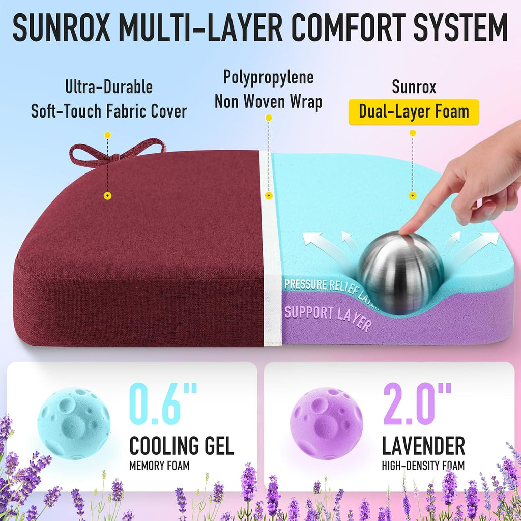 Sunrox Cooling Gel Memory Foam Chair Cushions, 2.6" Thick U-Shaped Dual-Layer Comfort Dining Chair Pads, Non Slip Seat Cushion with Ties fo…