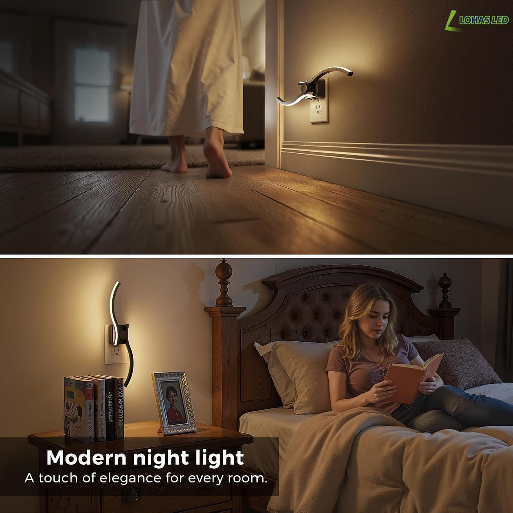 L LOHAS LED Night Light, 2 Pack Night Lights Plug into Wall, Modern Wall Sconces with Dusk to Dawn Sensor, Dimmable Wave Plug in Night…