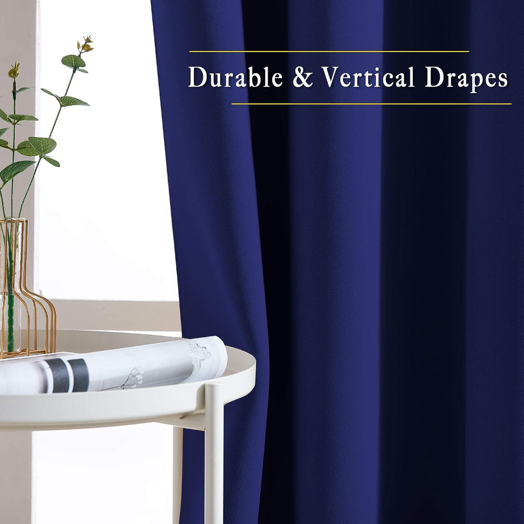 Nicetown Blackout Curtain Panels 84 - Window Treatment Energy Saving Thermal Insulated Solid Grommet Blackout Drapes for Living Room (Navy…