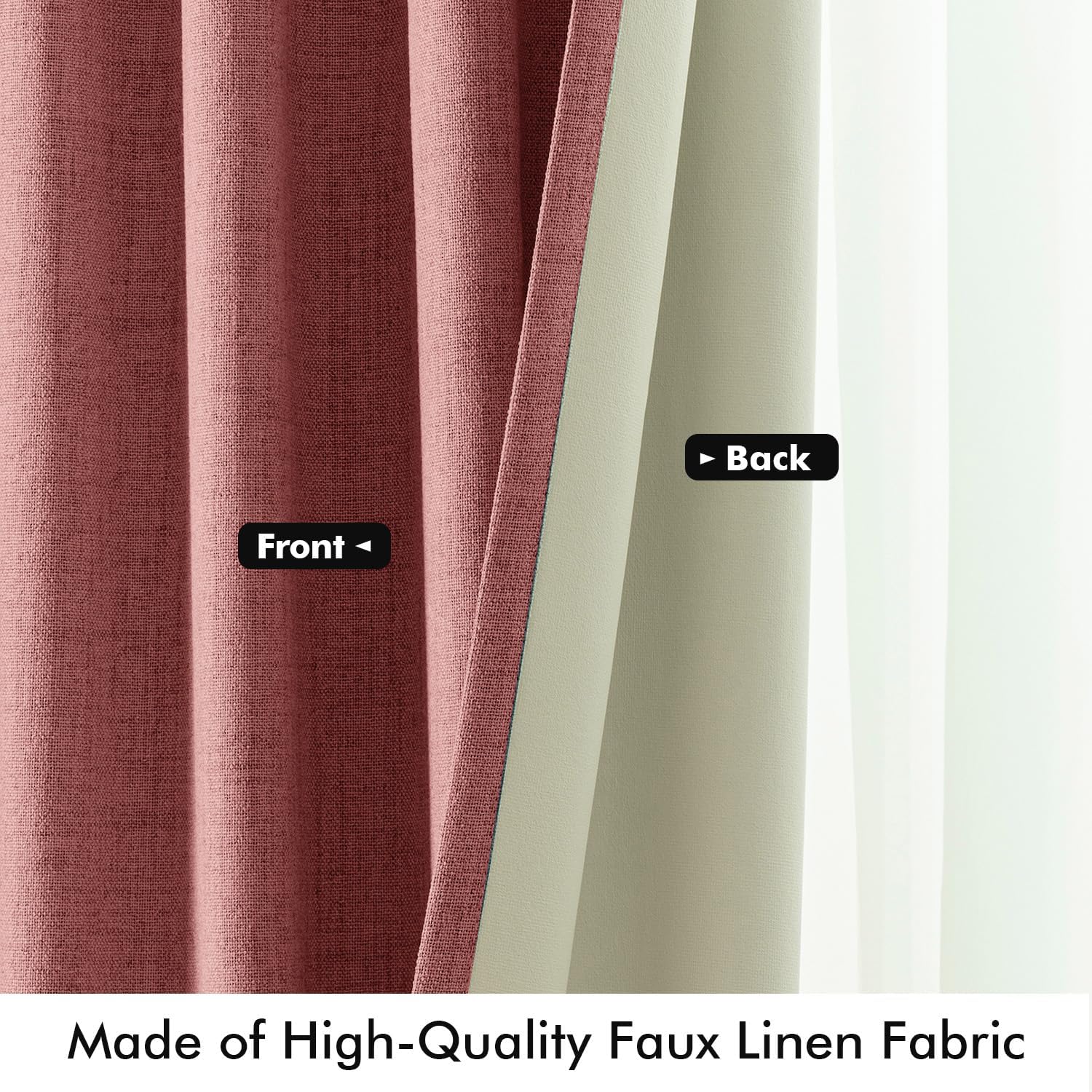 Miulee 100% Blackout Linen Curtains for Bedroom, Dusty Rose Solid Luxury Decor Thermal Insulation Room Darkening Drapes for Living Room Nur…